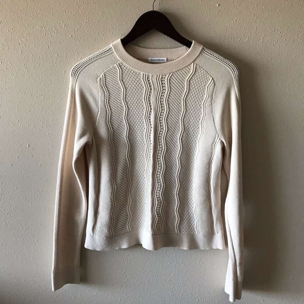 Club Monaco Crew neck ribbed perforated sweatshirt